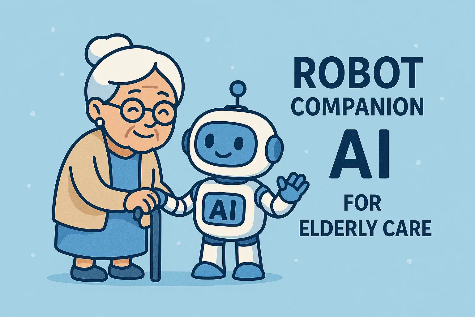 Elderly care robot companion interacting with a senior person in a home setting, designed to provide assistance and social engagement