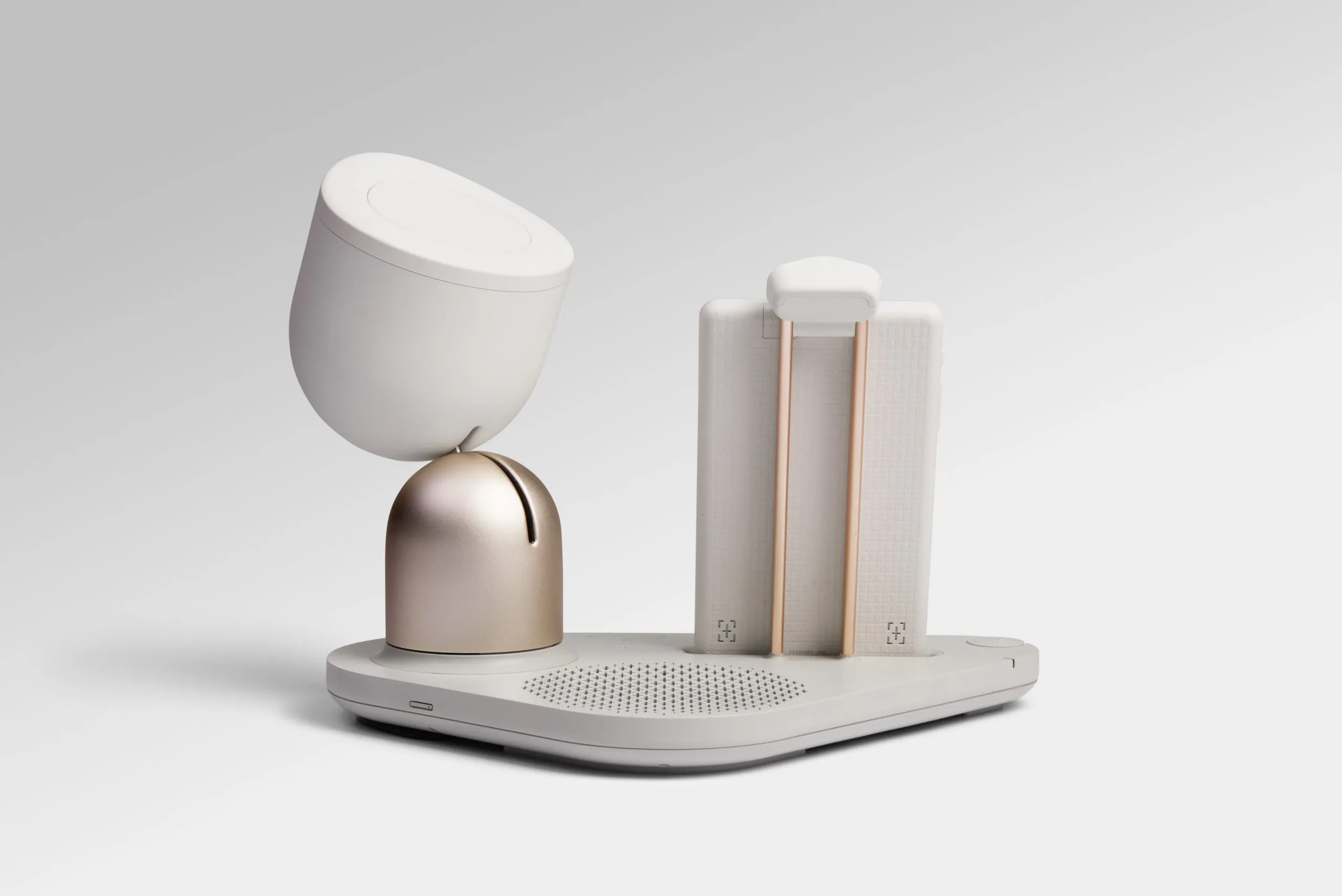 ElliQ 3 social robot, an AI-powered companion device designed for seniors, displayed in a home environment